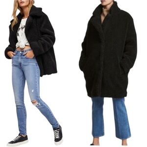 American Eagle Faux Shearling Black Teddy Coat Size M